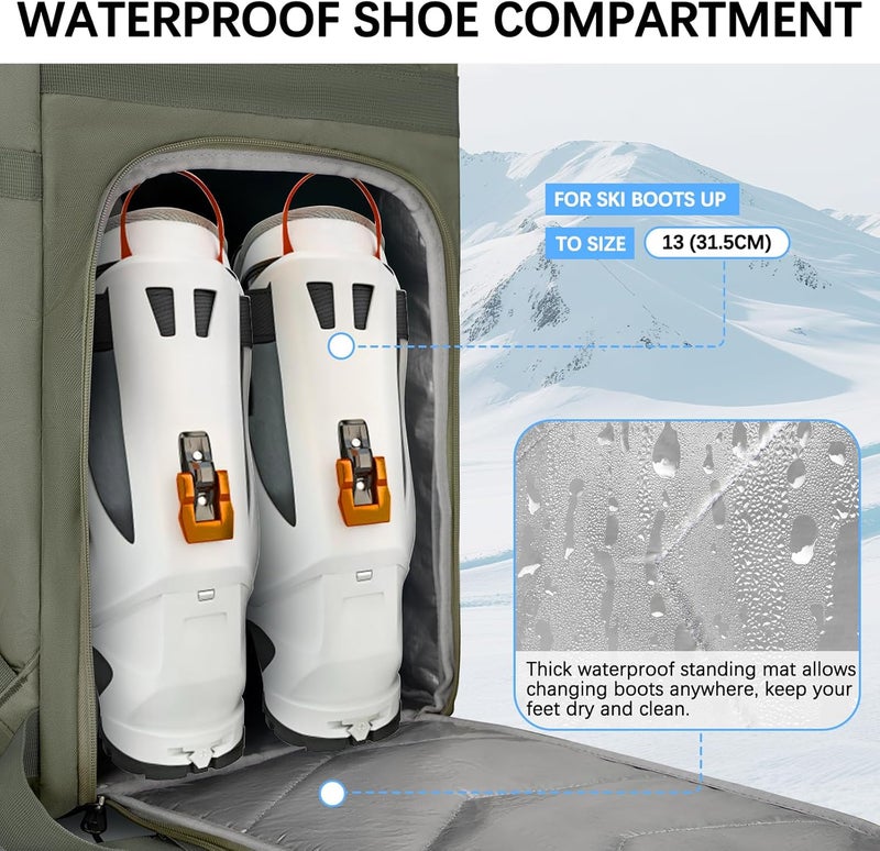 Tenfly Ski Boot Bag,65L Snowboard Boot Bag for Air Travel,Padded Ski Bakcpack for Helmet, Goggles, Gloves, Skis - Image 5